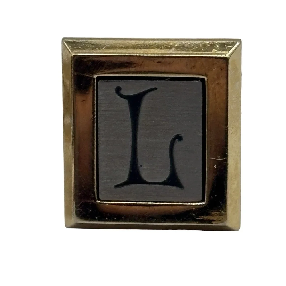 Initial L Monogram Hickok‎ USA Cufflinks Letter Vintage Two Tone Script Square